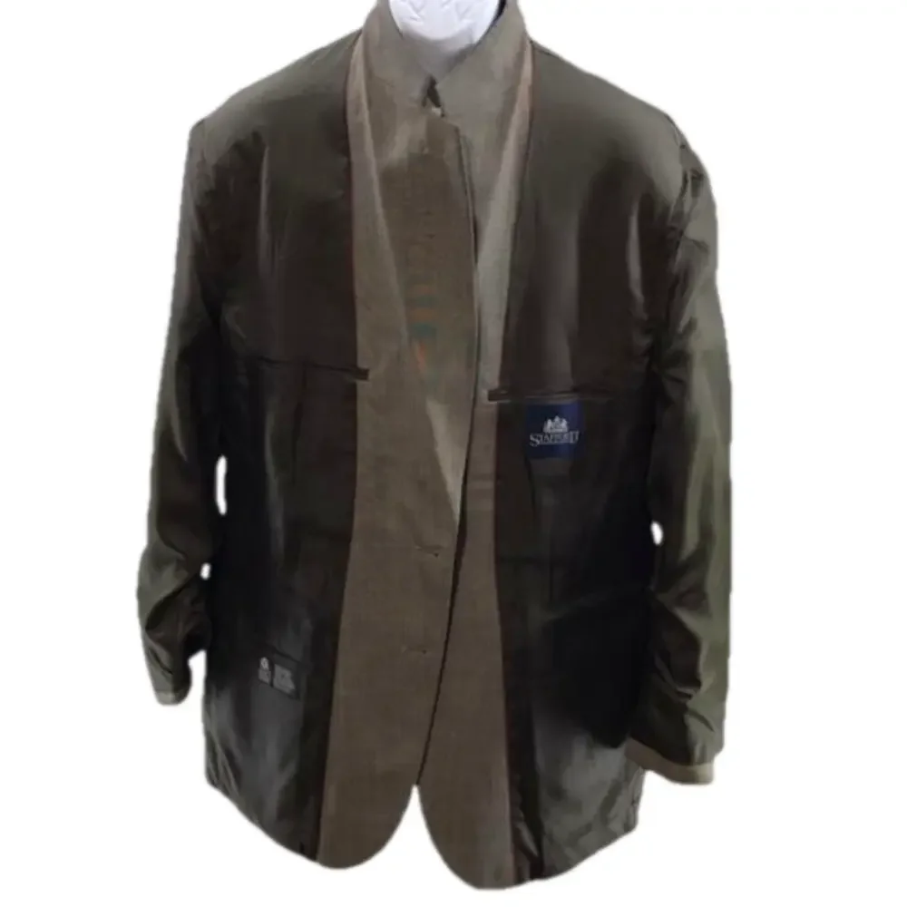 STAFFORD—VTG—Men’s Black/Cream/Red Houndstooth Plaid Blazer Sports Jkt—46L W41